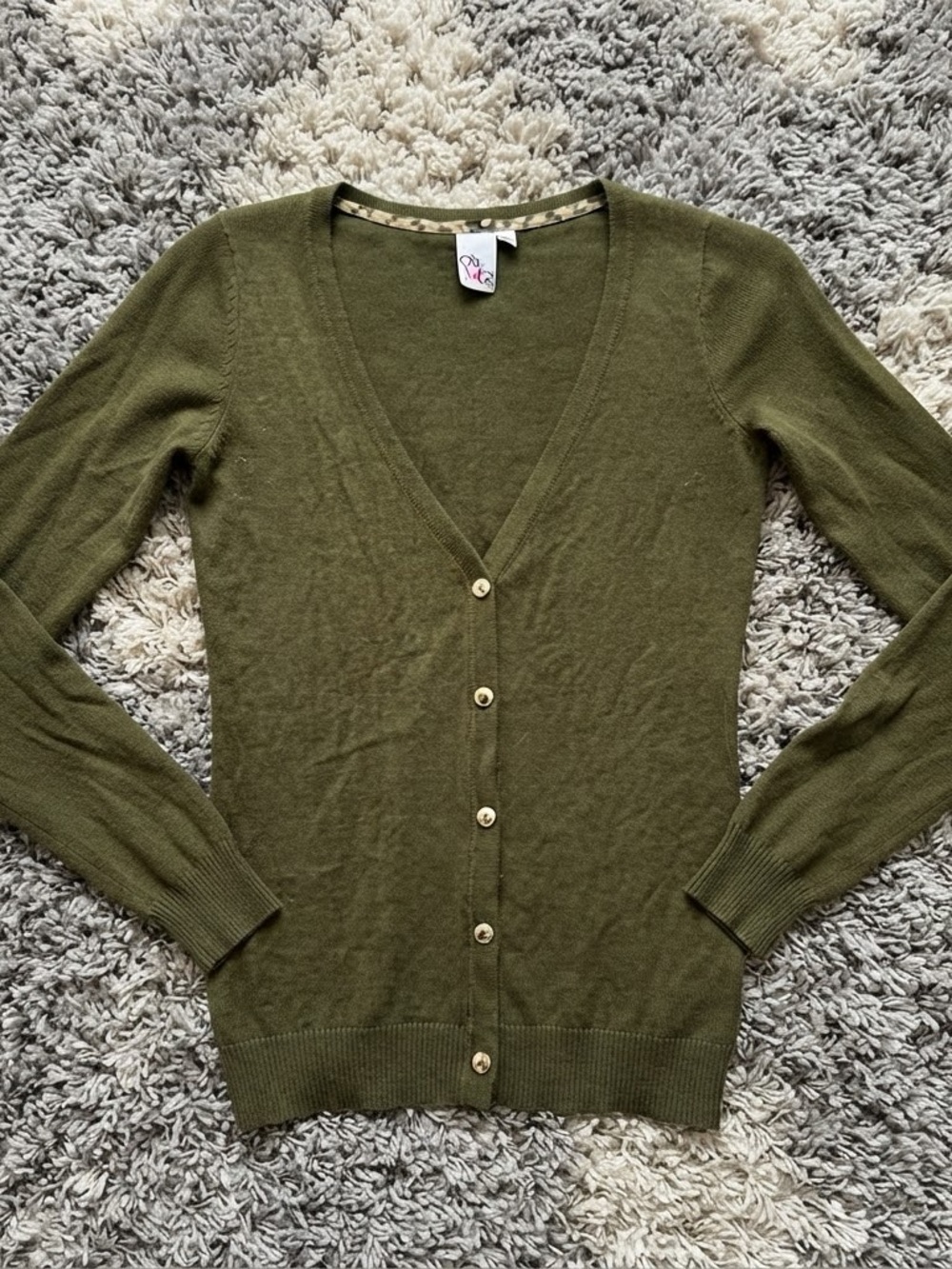 Olive V-Neck Button Cardigan Sweater - O.n.l